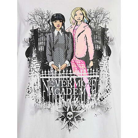Wednesday Addams Women’s Nevermore Academy Cotton Graphic Tee with Short Sleeves XXS