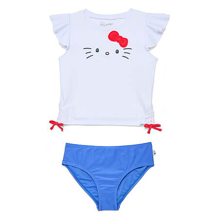 Wonder Nation Girls Hello Kitty Character Rash Guard Top and Bikini Bottoms Set, 2-Piece