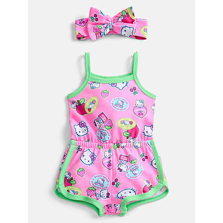 Hello Kitty or Aristocats Baby Girls Spaghetti Strap Print Romper with Matching Bow Headband
