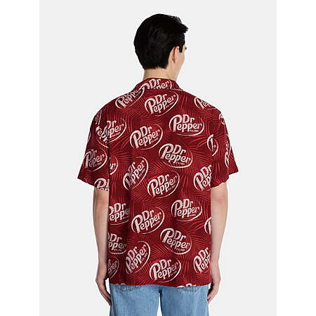 Dr Pepper Men's and Big Men's Graphic Woven Resort Shirt