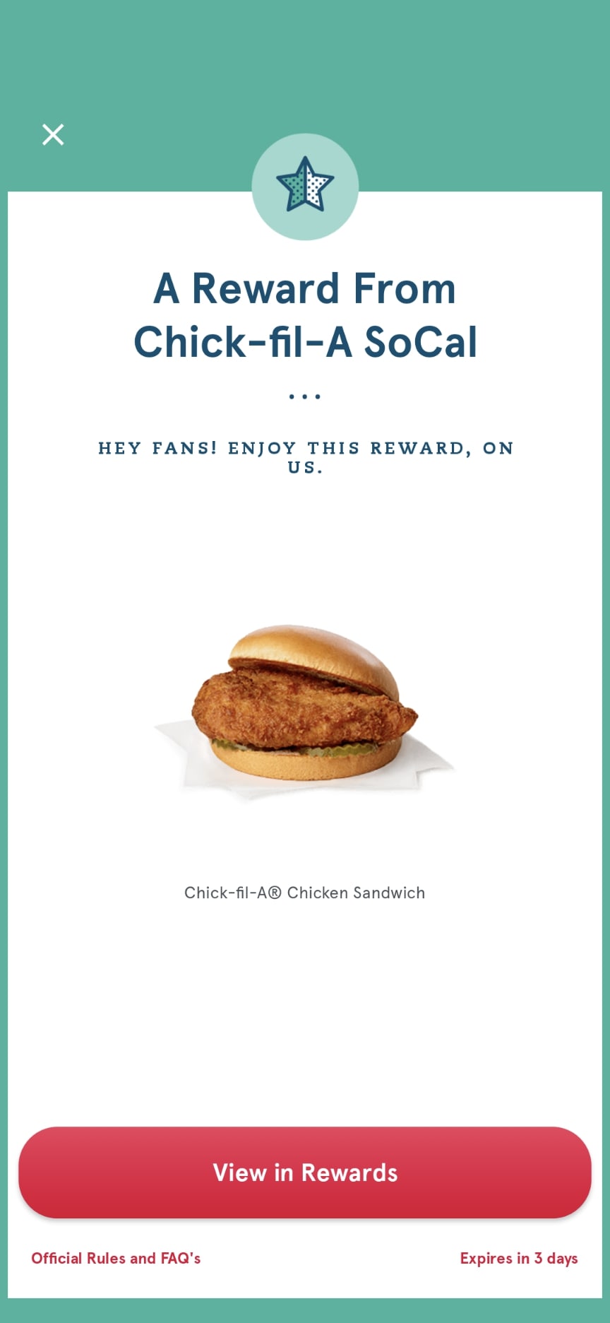 Select SoCal Residents Only: Chick-fil-A App: Free Original 