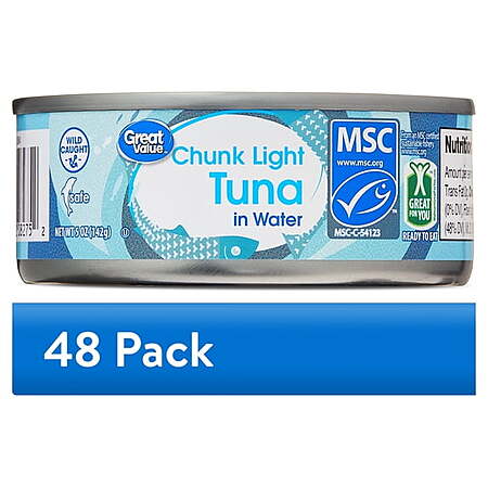(48 pack) 5-Ounce Great Value Chunk Light Tuna in Water $32.13 ($0.67 Each) + Free Shipping w/ Walmart+ or on $35+