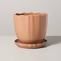 9.5" Scalloped Edge Glossy Stoneware Indoor/Outdoor Planter Pot w/ Saucer $11 + Free Shipping