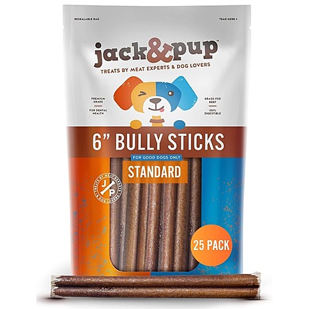 25-Pack Jack&Pup 6" Standard Bully Sticks $28.35 w/ S&S + Free Shipping