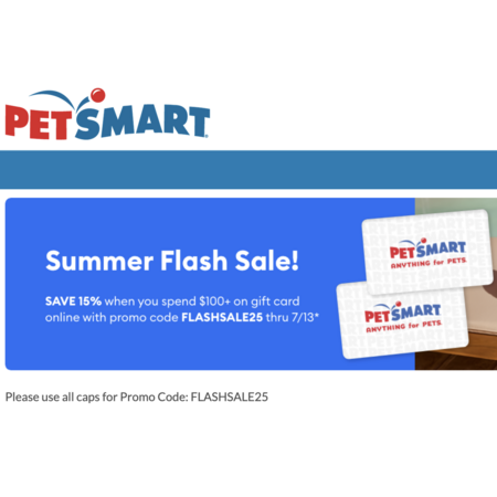 Save 15% on PetSmart Gift Cards!