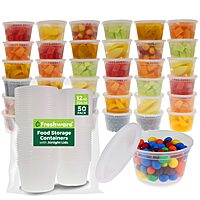 50-ct 12 oz Freshware Food Storage Containers [50 Set] 12 oz Plastic Deli Containers with Lids, Slime, Soup, Meal Prep Containers | BPA Free | Stackable | Leakproof | $13.19