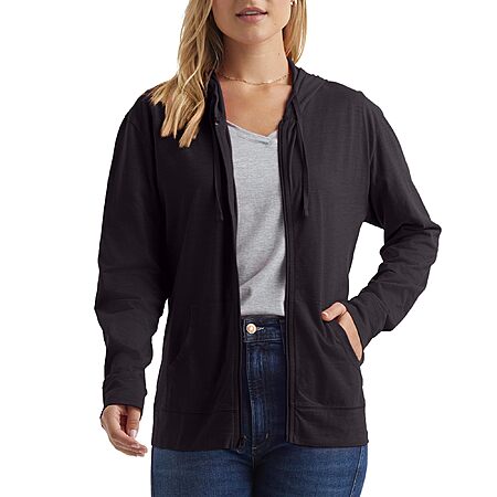 Hanes Women's Slub Knit Cotton Full-Zip Hoodie (Black) $9.64 & More + Free Shipping w/ Prime or on $35+