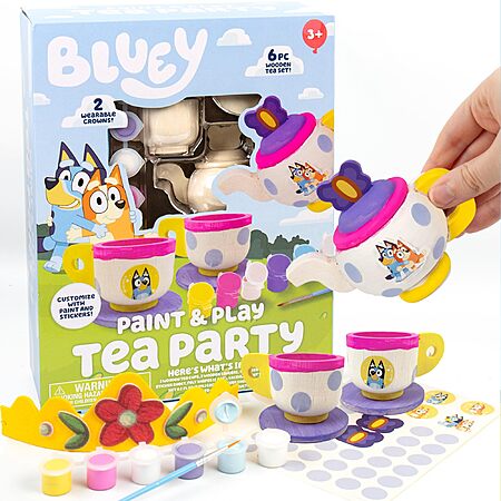 6-pc Bluey Paint & Play Wooden Tea Set w/ Paints, Stickers & 2 Wearable Felt Crown $6.90 + Free Shipping w/ Prime or on $35+