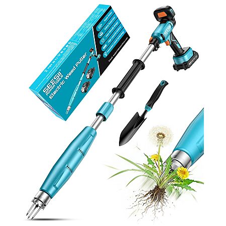 SEESII Electric Cordless Stand-Up Weeder Tool w/ 40"-47" Adjustable Handle, 2x Batteries & 3-Claw Stainless Steel Spiral $59.99 + Free S/H