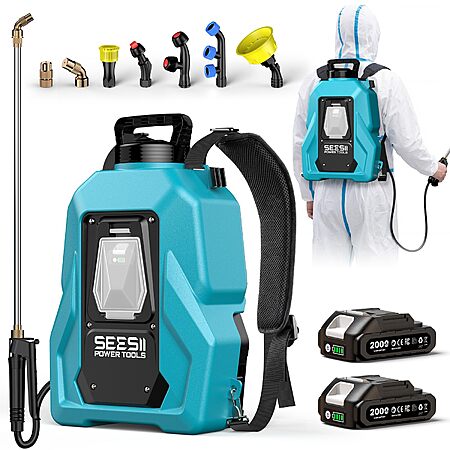 5-Gallon Seesii Battery Powered Backpack Sprayer w/ Dual Battery, Telescopic Brass Wand & 7 Nozzles $79.99 + Free Shipping