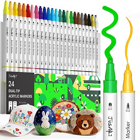 24-Ct JusArt Dual-Tip Acrylic Paint Markers (white barrel) $7 & More + Free Shipping w/ Prime or on $35+