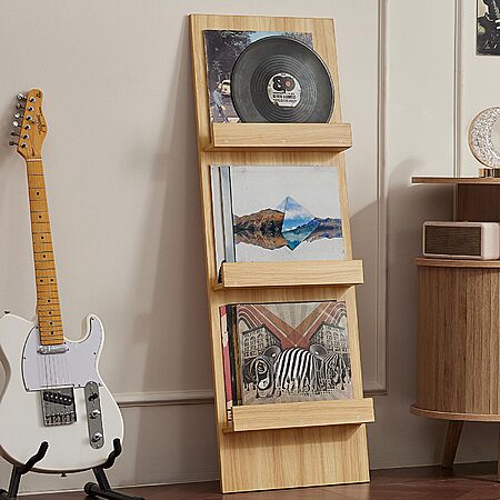 47.5" Lelelinky 3-Tier Wall-Leaning Vinyl Record Holder (Natural Wood or White) $19.99 + Free Shipping w/ Prime or on $35+
