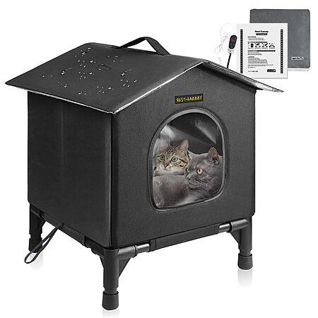 Rest-Eazzzy Heated Waterproof Insulated Outdoor Cat House: Small Black $17.45, Medium Gray $25 + Free Shipping w/ Prime or on $35+