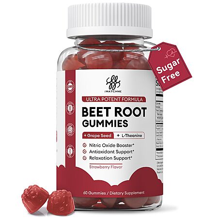 60-Ct iMATCHME Beet Root Gummies w/ Grape Seed & L-Theanine (Strawberry) $7.20 & More w/ S&S