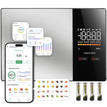 KUAIVO Smart Nutrition Food Scale w/ App Connectivity & LED Display $17.99 + Free Shipping w/ Prime or on $35+