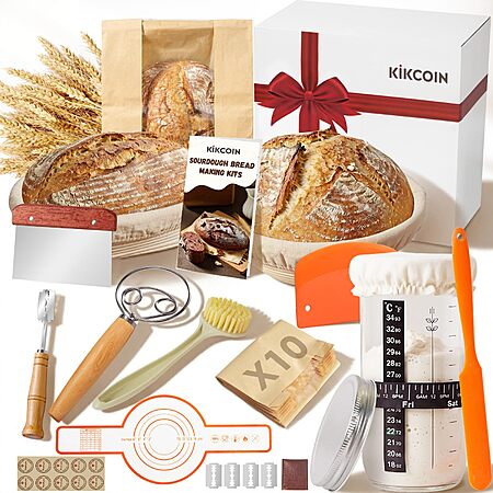 Prime Members: 13-Pc Kikcoin Sourdough Starter Kit w/ Round & Oval Banneton Proofing Baskets $13.49 + Free Shipping w/ Prime or on $35+