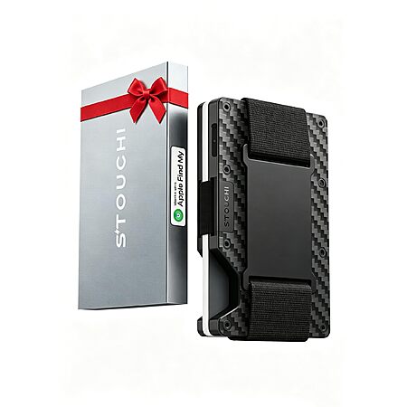 Stouchi Built-In Apple Find My RFID Blocking Slim Metal Wallet w/ Cash Strap  (Black) $11.99 + Free Shipping w/ Prime or on $35+