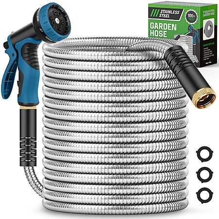 100' Advinski Stainless Steel Garden Hose w/ 10-Function Nozzle & Leak-Proof Metal Connectors (Silver) $25.79 + Free Shipping w/ Prime or on $35+