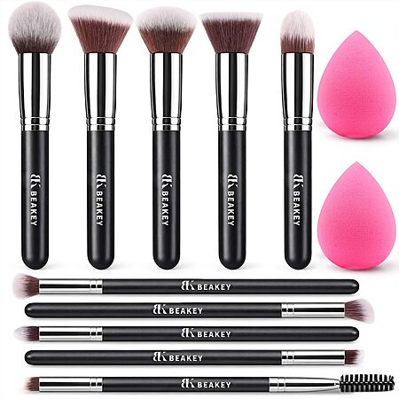 12-Pc Beakey Makeup Brush Set w/ 2 Blender Sponges & Case $5.24 + Free Shipping w/ Prime or on $35+