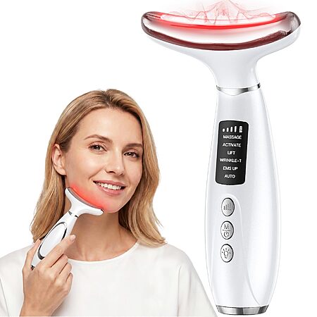 GIHWRRI 7-Color LED Red Light Therapy Face & Neck Massager Tool w/ Heat & Vibration $12.49 + Free Shipping w/ Prime or on $35+