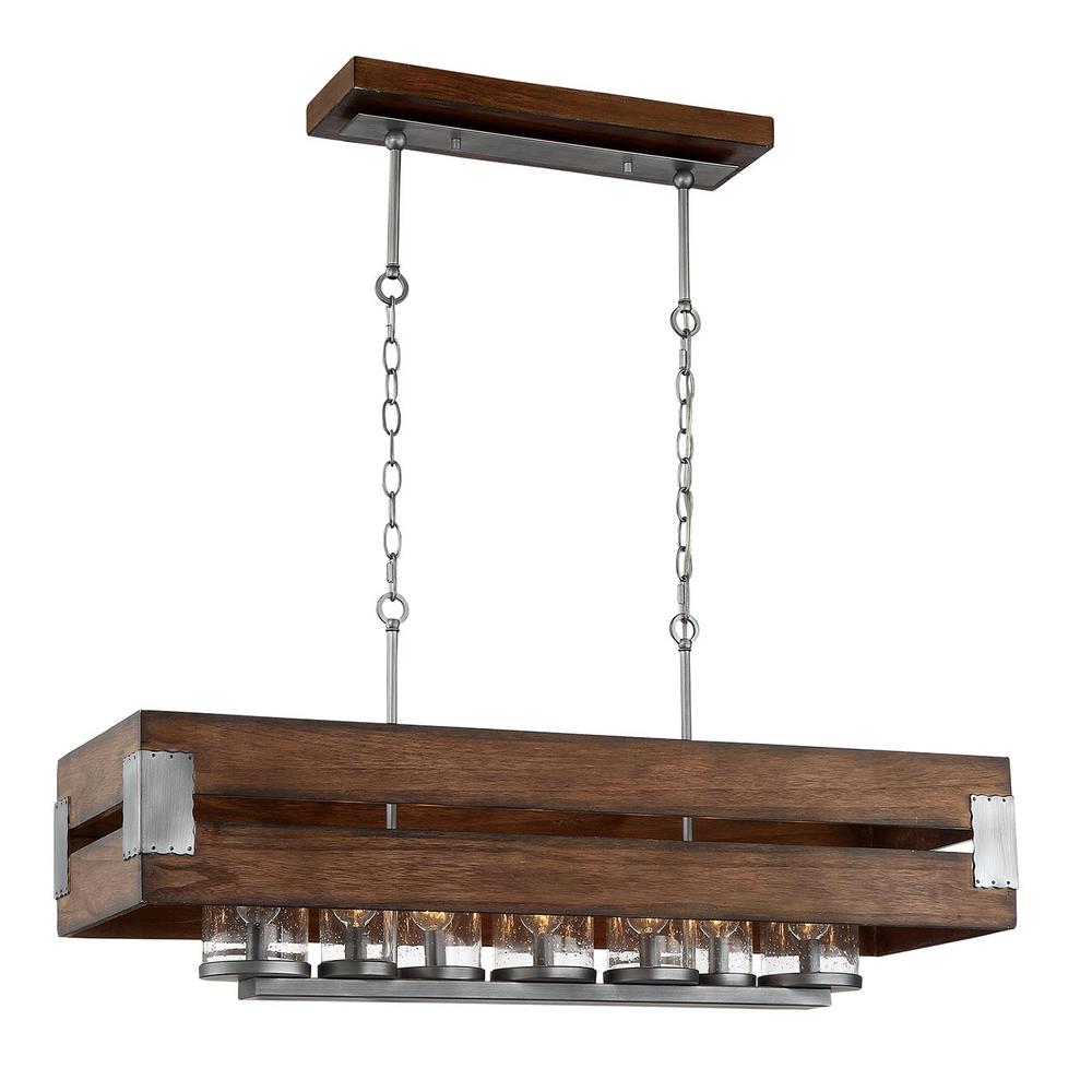 Home Decorators Collection Ackwood 7-Light Dark Wood Rectangular Chandelier with Clear Seeded Glass Shades - YMMV - Home Depot B&M $58