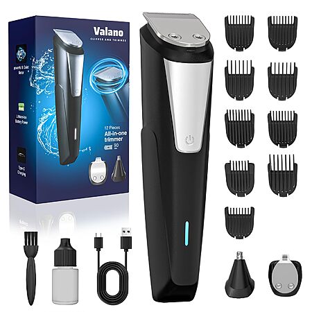 Valano Beard Trimmer Hair Clippers for Men All-in-One Self-Sharpening Electric Men's Cordless Rechargeable Mustache Grooming Kit - Promo Code: NPHLZB47 $9.5