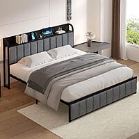 Vecelo Storage Upholstered Headboard Platform Bed Frame w/ Charging Station (Queen, Dark Grey) $94.15 + Free Shipping