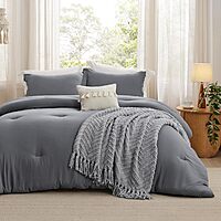 [Prime] 5-Piece Bedsure Boho Bedding Comforter Set w/ Throw Blanket & Pillow Shams (Queen, Dark Grey) $19.99 + Free Shipping