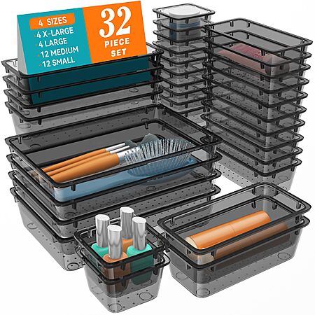 32-Piece Wowbox Clear Plastic Drawer Organizer Set (4 sizes) $9.99 + Free Shipping w/ Prime or on $35+
