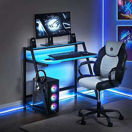 41.4" Gamer Gear Jr. Gaming Desk w/ Riser Shelf and LED Lighting (Black/Blue) $23.80 + Free Shipping