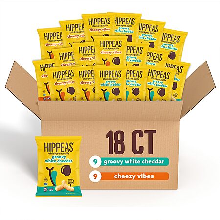 18-Pack Hippeas Chickpea Puff Cheeze Variety Pack (Cheezy Vibes & Groovy White Cheddar) $12.75 ($0.70 each) w/ S&S + Free Shipping w/ Prime or on $35+