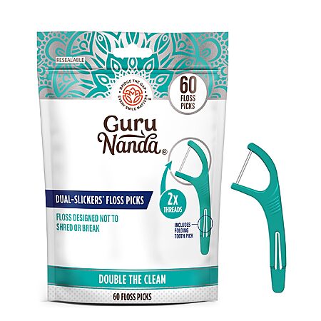 60-Count GuruNanda Dual Slickers Foldable Dental Floss Picks (Unflavored) $1.38 w/ S&S + Free Shipping w/ Prime or on $35+ (1 replies)