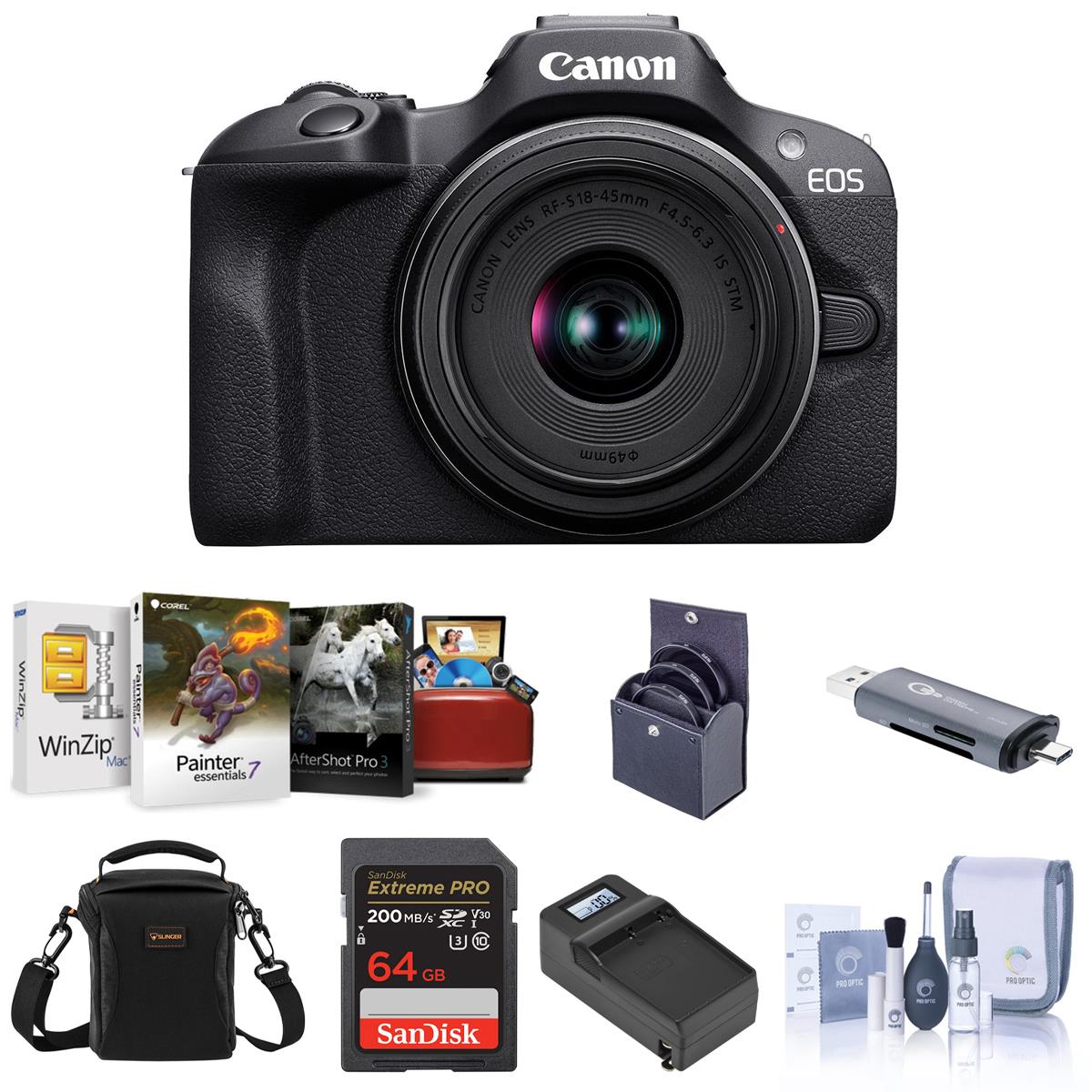 Canon EOS R100 Mirrorless Camera & RF-S 18-45mm f/4.5-6.3 IS STM Lens w ...