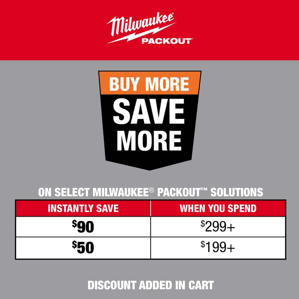 Select Milwaukee PACKOUT 50 off 199 90 off 299 Buy More Save More Home Depot
