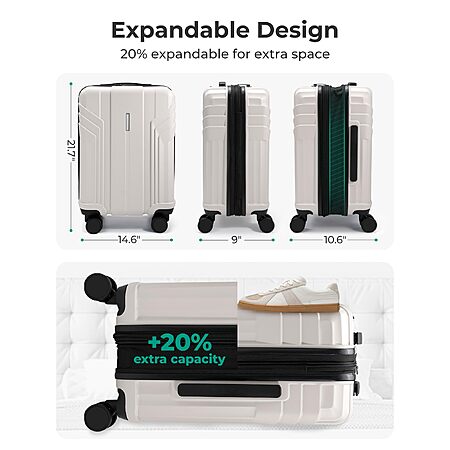 $52.64 BAGSMART Expandable Carry On Luggage 22x14x9 Airline Approved, 1OO% Polycarbonate, 20" Travel Luggage Spinner Waterproof Suitcase Free Ship w/Prime
