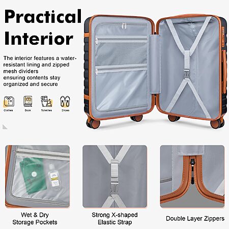 Velaybor Brand 3 Piece Luggage Set 20" Polycarbonate Carry On With Travel Backpack, YKK Zippers