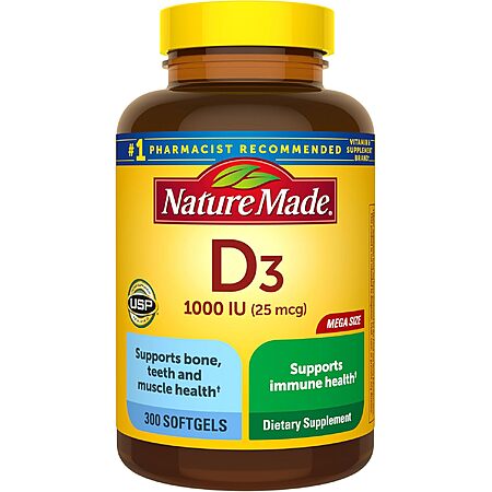 Select Accounts: 300-Ct Nature Made Vitamin D3 1000 IU Softgels $4.95 w/ S&S