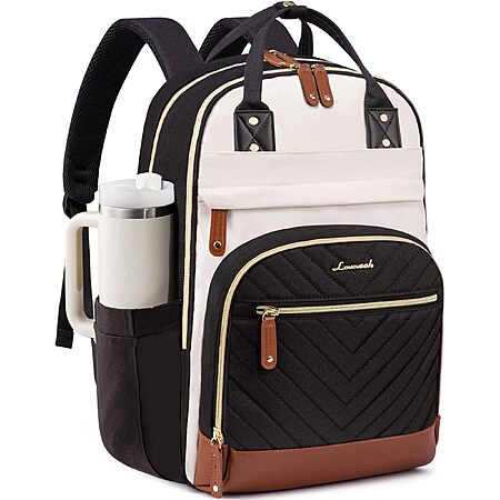 15.6" LOVEVOOK Laptop Backpack w/ Tumbler Holder (Beige-Black-Brown)