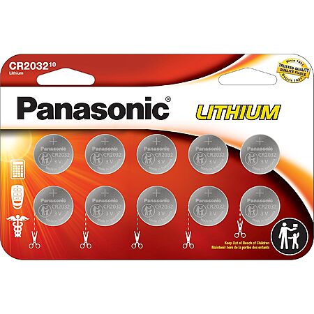 10-Pk Panasonic CR2032 3V Lithium Coin Cell Batteries $6.50