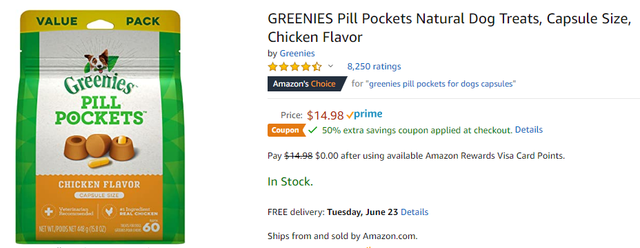 GREENIES Pill Pockets Natural Dog Treats, Capsule Size - 50% off $7.47