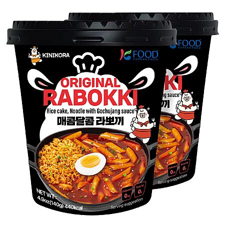 KINIKORA Swicy Instant Rabokki Cup 2-Pack, Korean Tteokbokki & Ramen [BOGO + 10% off with S+S]