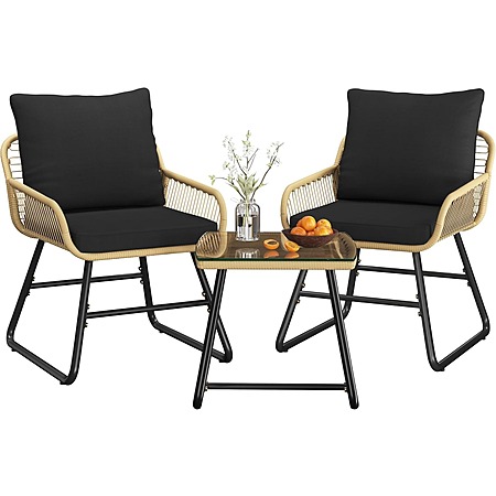 Yaheetech 3-Piece Outdoor Bistro Set w/ Cushioned Chairs & Glass Table (Tan &Black) & More $100 + FS