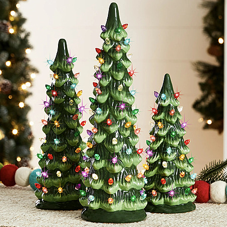 3-Piece Best Choice Products Pre-Lit Hand-Painted Ceramic Tabletop Christmas Trees $30 