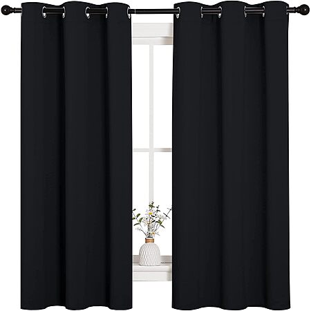 2-Panel 42" x 63" Nicetown Insulated Grommet Blackout Curtains (Black) $10 