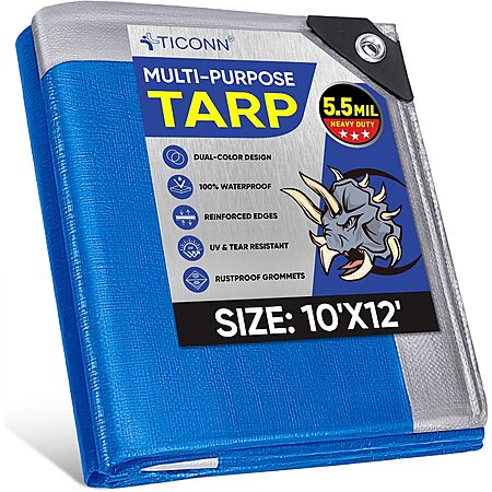 10' x 12' Ticonn 5.5 Mil Heavy Duty Tarp $9.45 