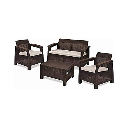 Keter Corfu Outdoor Patio Set, 4-Piece Set with Coffee Table & Cushions (2 Colors) $299.99
