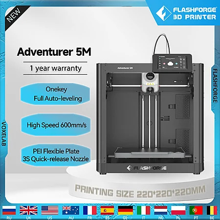 Flashforge Adventurer 5M Wi-Fi 3D Printer w/ Auto Leveling $129 + Free S&H