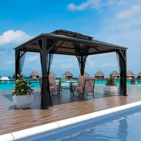 VEIKOUS 10-ft x 12-ft Black Rectangle Gazebo with Hardtop Steel Roof