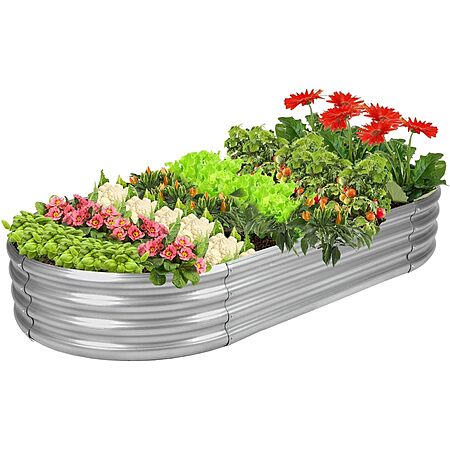 Rakukiri 5ft Oval Raised Garden Bed – Galvanized, Rust-Resistant Metal Planter for Vegetables, Flowers & Herbs 60×29×11 in, 68 gallons (Silver)