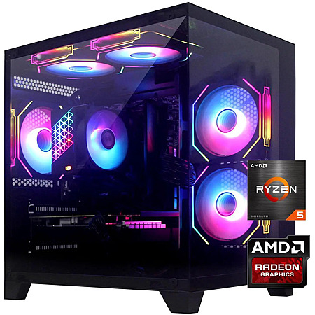 YLZKIX Gaming PC, AMD Ryzen 5 5600 3.5 GHz (up to 4.4GHz), Radeon RX 5700XT 8GB, 1TB NVMe SSD, 16GB DDR4 3200MHz, 650W PSU, USB WIFI 6 & Bluetooth Windows 11